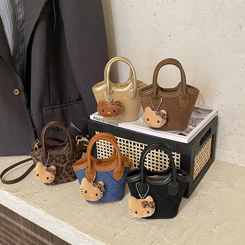 Korean Style Fashion Boys Girls Single Shoulder Bag Trendy Mini Baby Handbag Cute Cat Pendant Kids Bag