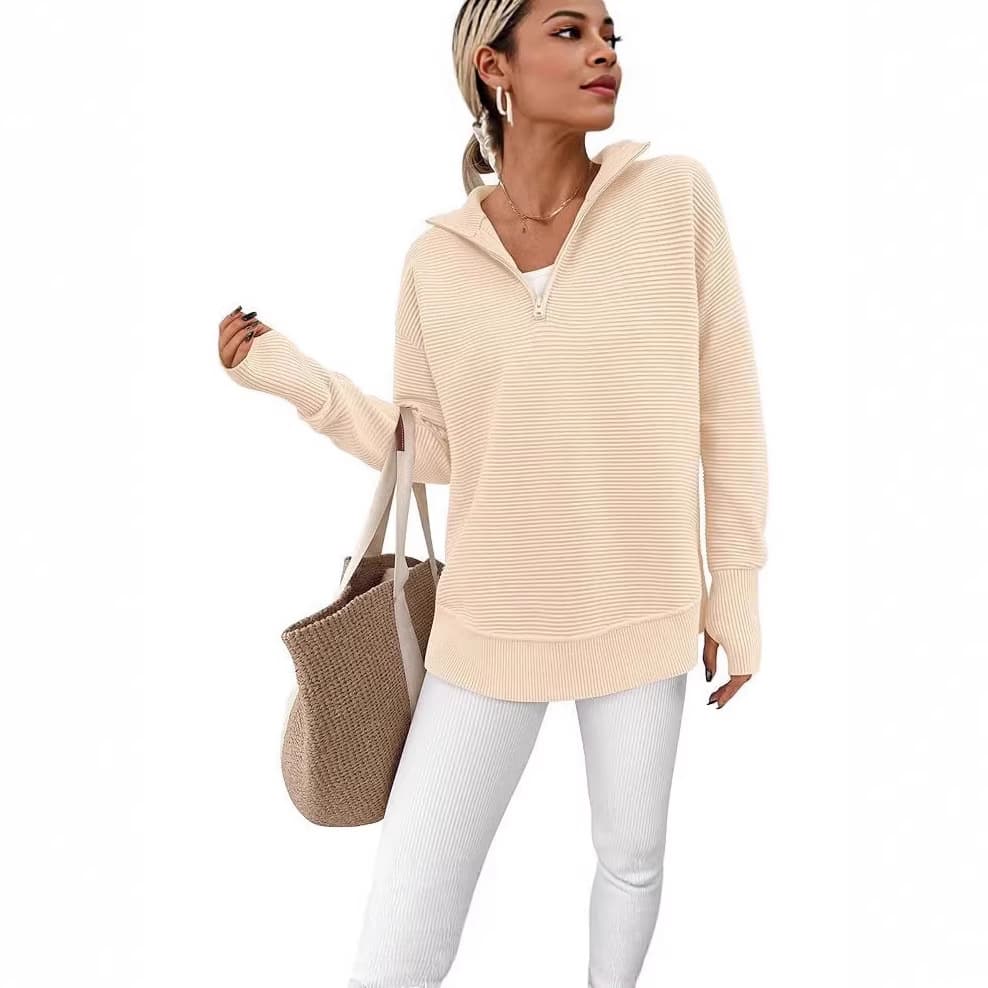 Amazon 2025 Long Sleeve Half Zip V-Neck Ribbed Knit Sweater Pullover Women 2025 Early Fall Set Women's Clothing
