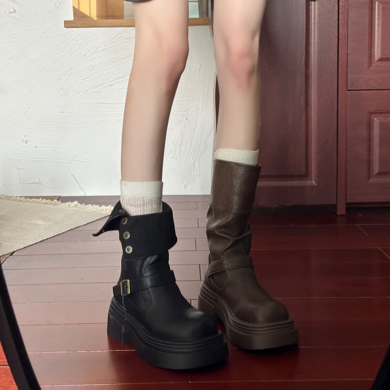 2025 Autumn/Winter New Style Western Cowboy Boots, Thick-Soled Martin Boots, British Style, Fold-Up, Two-Way, Comfortable Meridian Boots