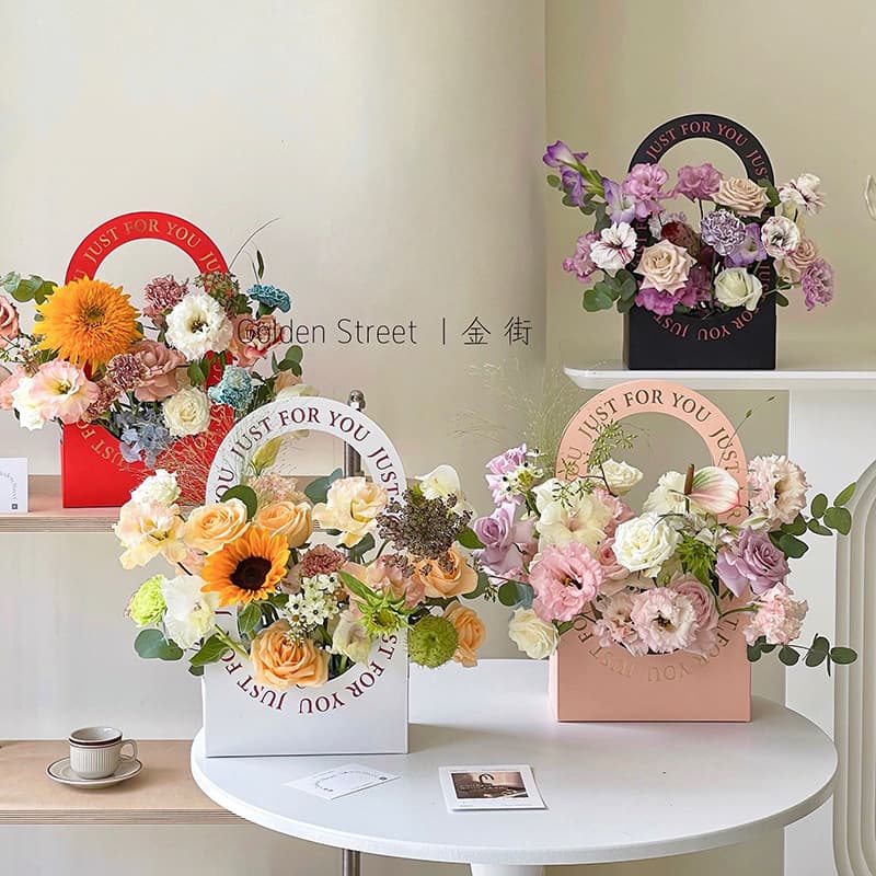 Handheld Foldable Paper Basket Flower Box for Teacher's Day, Rectangular Floral Gift Paper Packaging Box for Flower Shop
