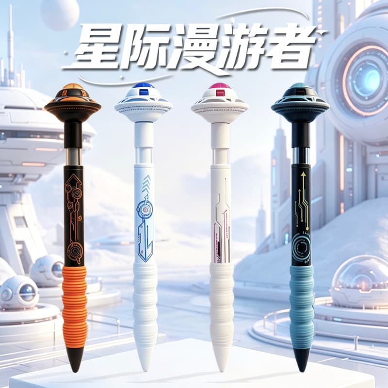 Delshi Interstellar Traveler Rotating Planet Stress Relief Pen 0.5Cs Spaceship Spinning Gel Pen for Students Black Pen