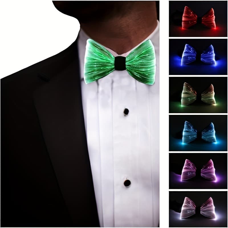 2026 New Cross-border Drop Shipping LED Glowing Bow Tie 7 Colors Adjustable Bow Tie