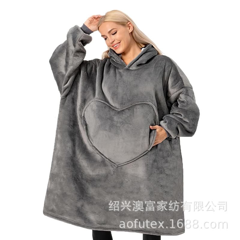 Amazon Heart-shaped Pocket Lazy Pullover TV Blanket Outdoor Cold-proof Hooded Fleece Wearable Sleeve Blanket Winter Sweatshirt