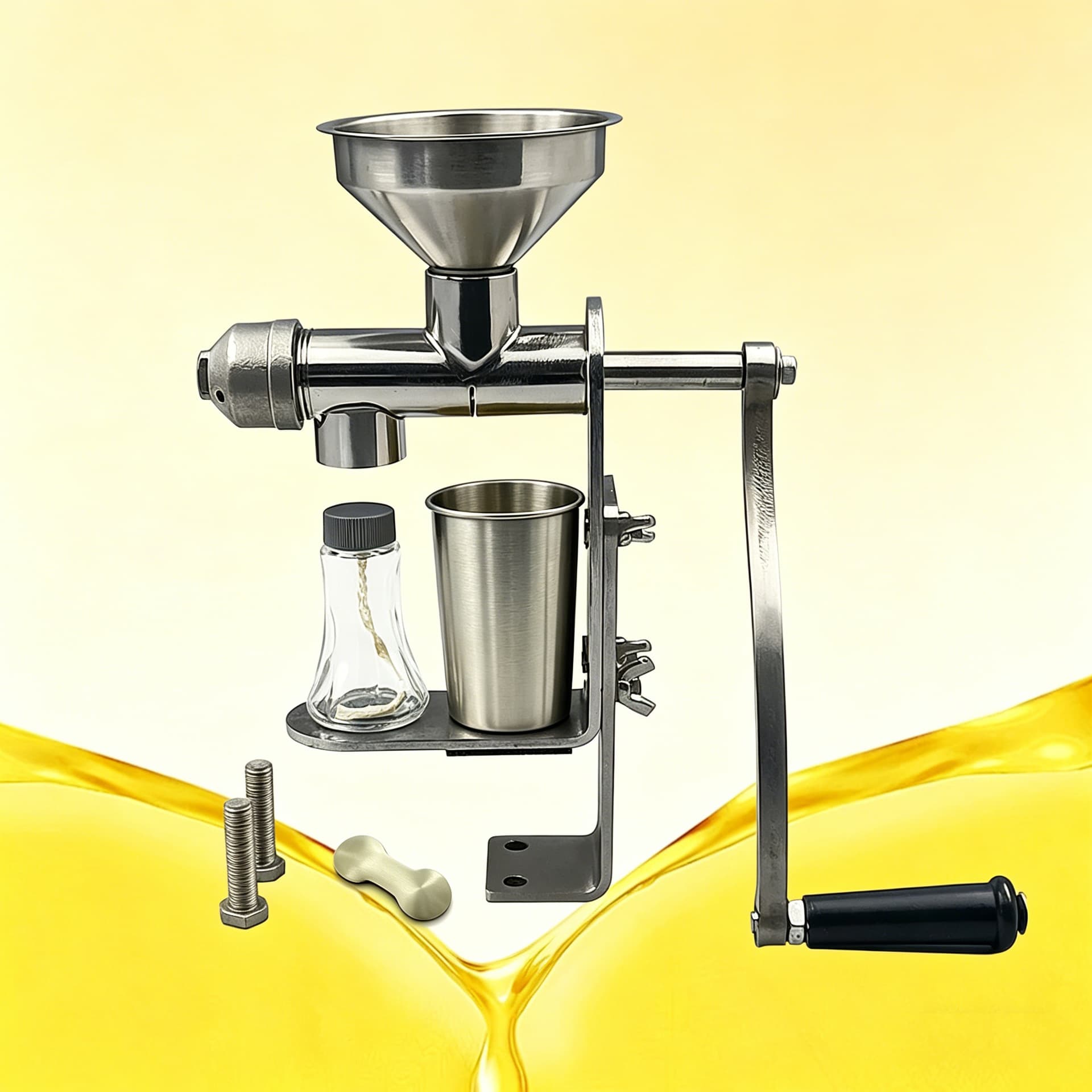 Household Oil Press Machine, Semi-Automatic Cold and Hot Oil Press, Hand-Crank Small Oil Press for Peanuts, Rapeseed, Soybeans