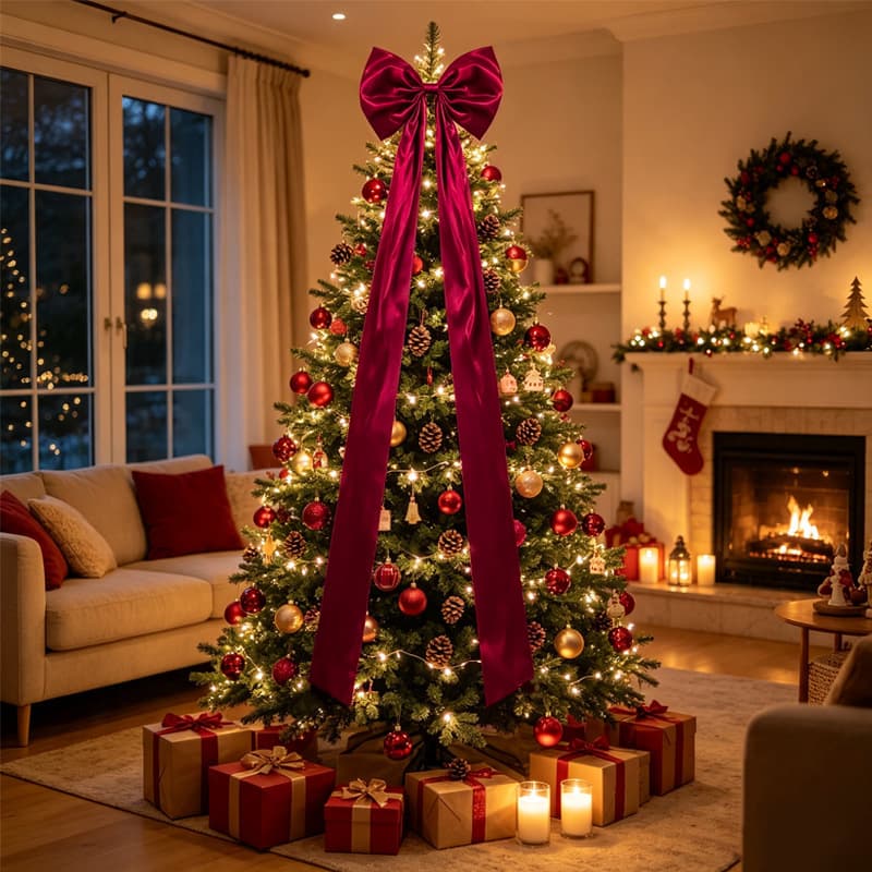 Cross-border large burgundy Christmas bow decoration Christmas tree decoration festive wedding scene atmosphere tree top pendant