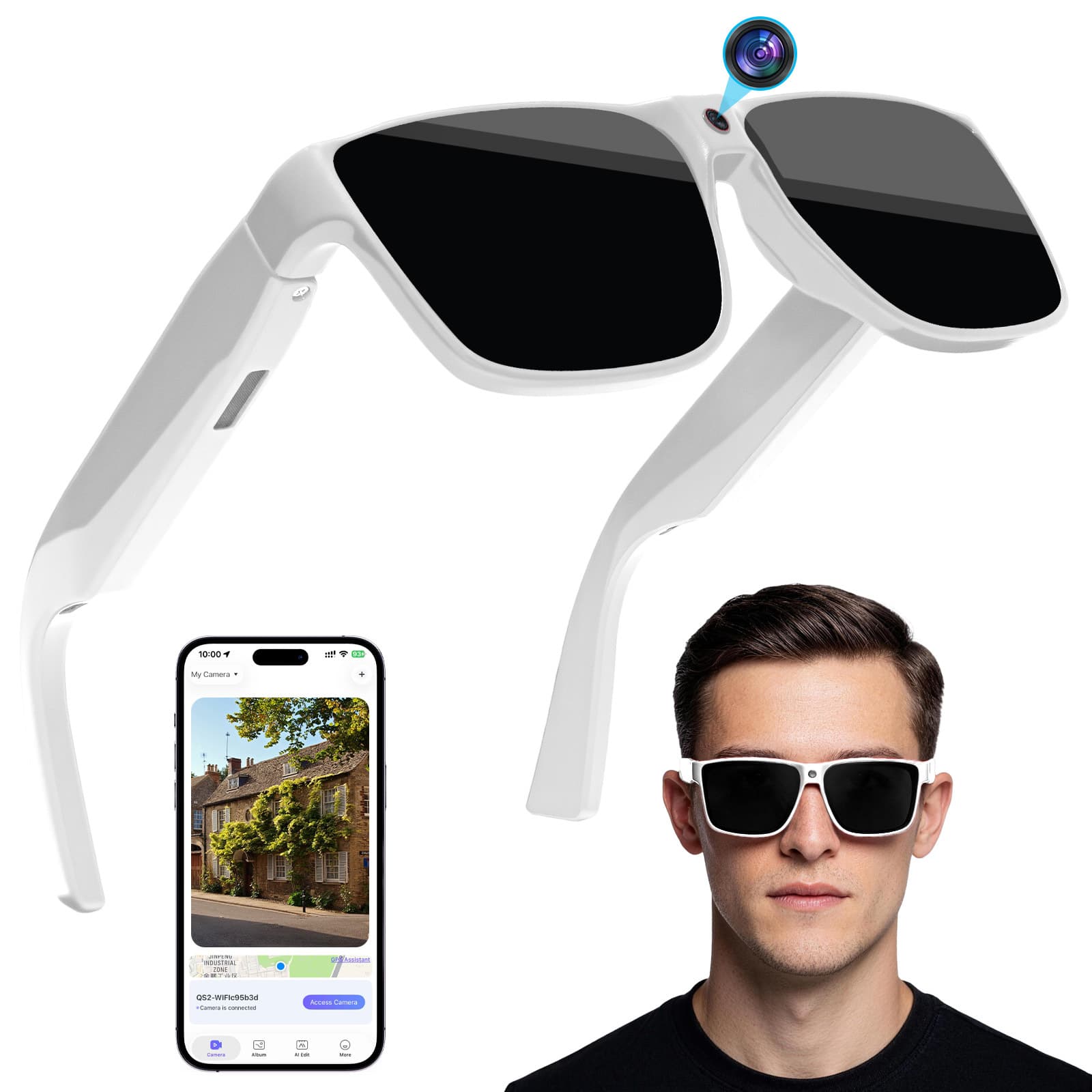 Wearable Smart Camera Glasses with Bluetooth Call, Sunscreen Sunglasses, HD Video Recording, Outdoor AI Shooting Device