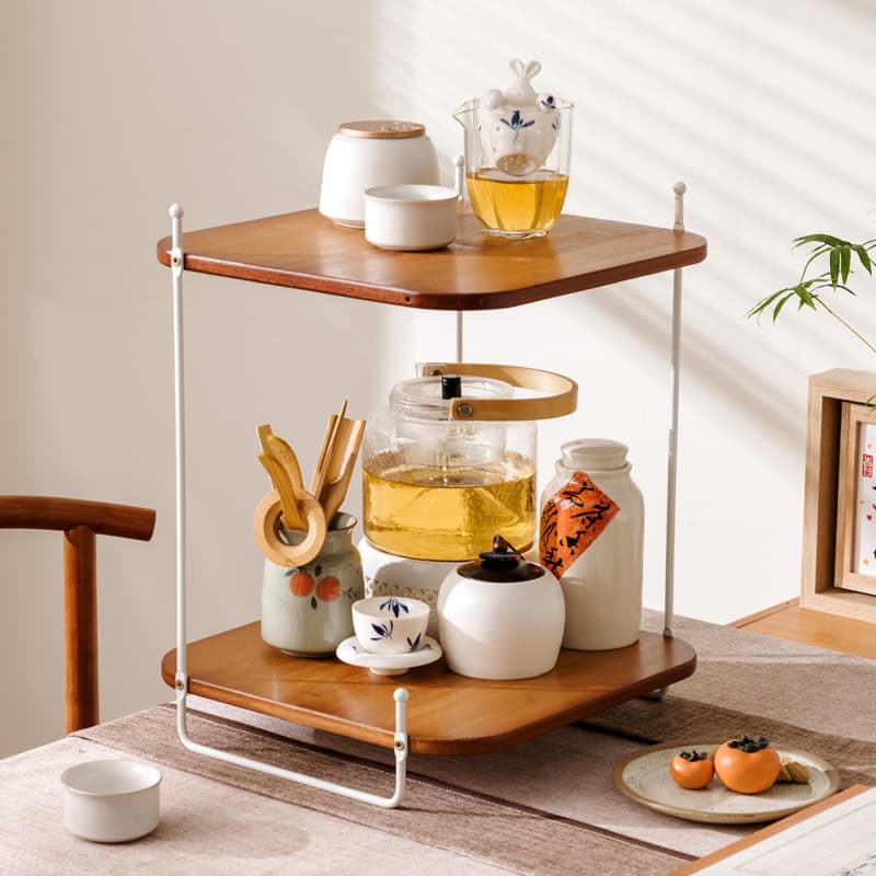 Corner cup rack for bar counter mug storage, retro-style corner tea cup display stand