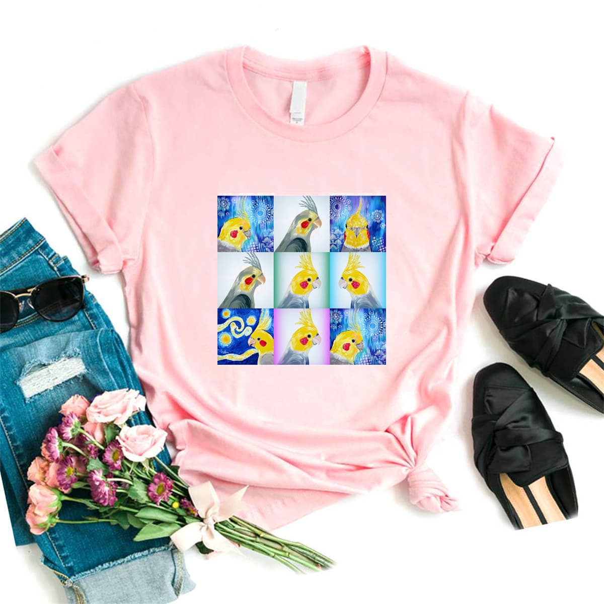 Art Cockatiel Printed T Shirt Women Funny Parrot Bird T Shirt