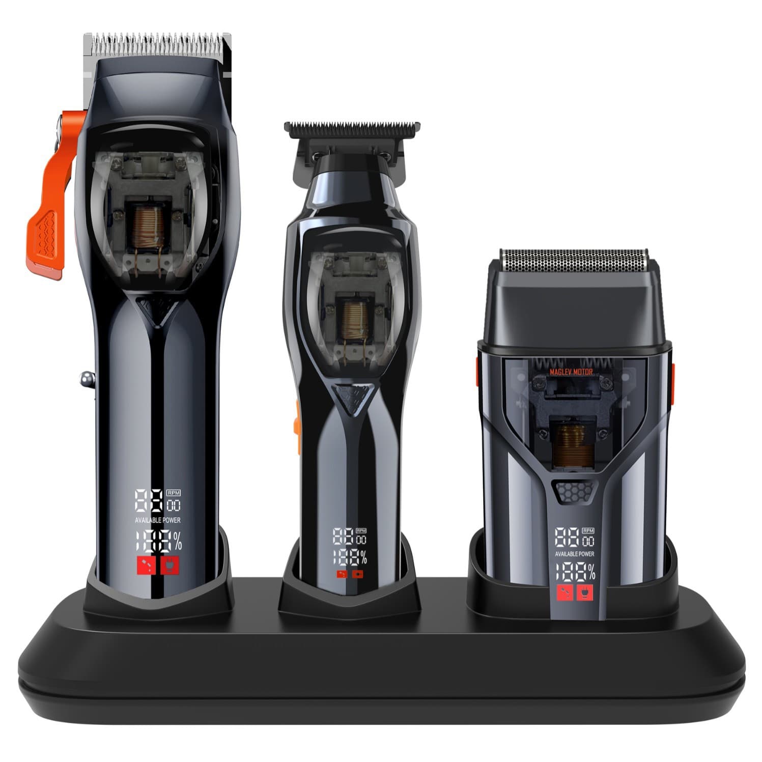 Aokai Magnetic Levitation 3-in-1 Haircut Kit: Hair Clipper + T-Blade + Shaver Digital Display Type-C Dock Charging