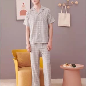 [Discontinued Size Deal] Couple Bamboo Fiber Cotton Pajamas for Women and Men Spring Autumn Homewear Set