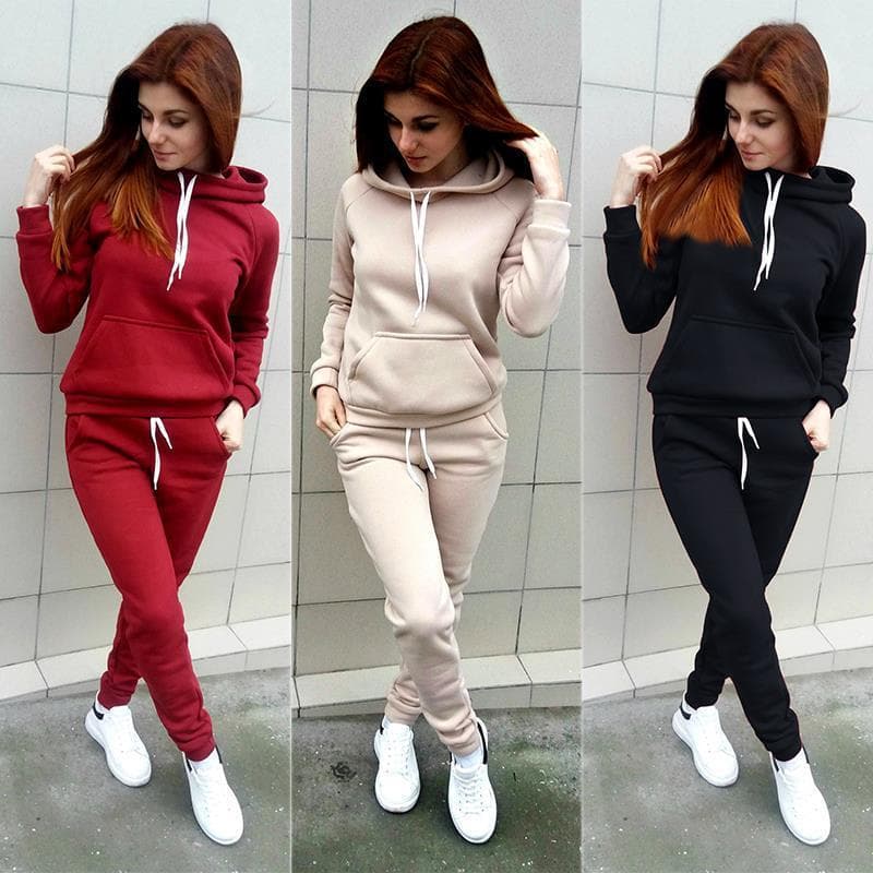 Winter Women 2 Piece Clothes Tracksuit Hoodie Sweater Suit