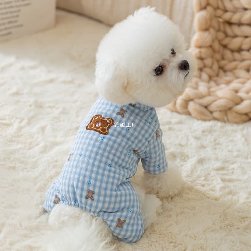 Pet Autumn and Winter Checkered Teddy Bichon Frise Small Winter Clothes Bear Dog Coat Cotton Padded Jacket Small Dog Warm Four-Legged