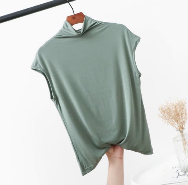 Modal Half Turtleneck Vest Women Summer Outerwear Sleeveless T-Shirt Plus Size Base Layer Solid Color Loose Thin Top