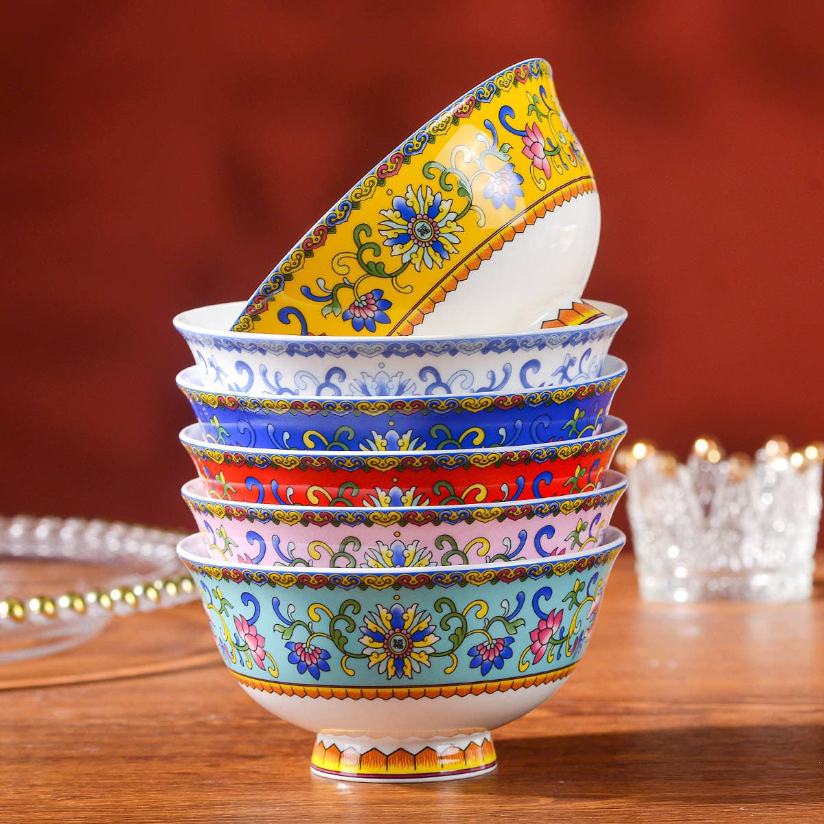 Jingdezhen Enamel Bowl and Plate Combination Plate Rice Tableware Bowl and Dish Set Household Chinese Bone China Housewarming Bowl Set