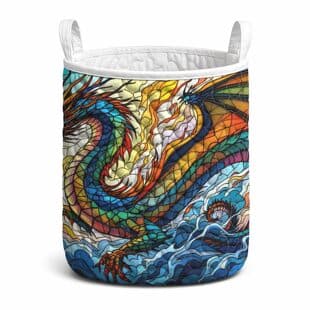 Cross-border trade dragon pattern quilted laundry basket with handle, digital print home essentials, wholesale from source factory