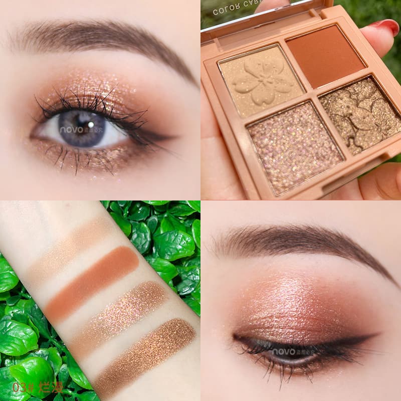 NOVO Sakura Story Four-Color Eyeshadow Palette - High-End Earth Tones for Daily Light Makeup, Ideal for Beginners