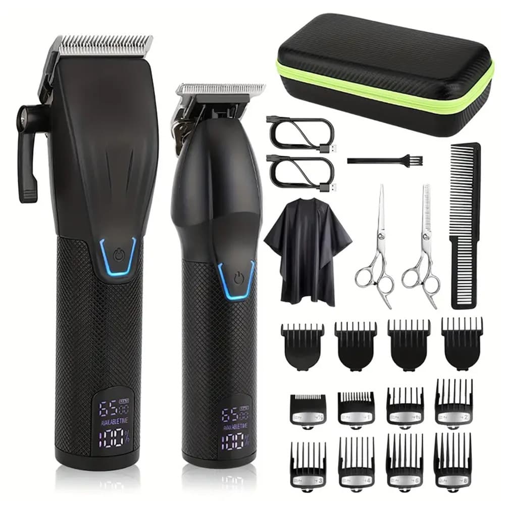 Men's Professional Hair Clipper Set Electric Beard Trimmer with LED Cordless Hair Clipper