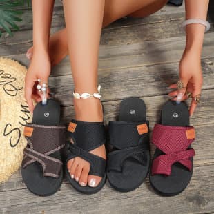 Mesh Fabric Slippers Peep-Toe Cross-Border Writing Summer New Style European and American Breathable 2024 Beach Non-Slip Women's Slippers Year Cross-Border