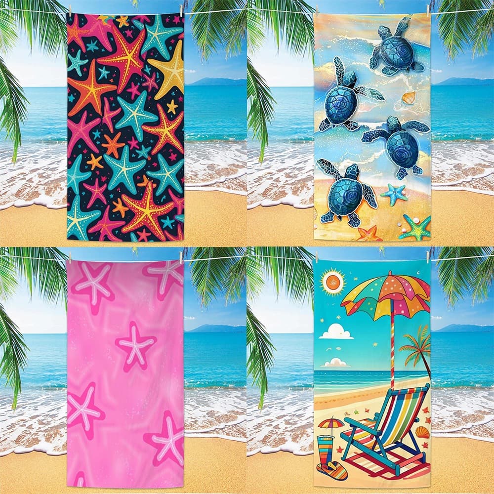 Temu Cross-Border Dropshipping Microfiber New Summer Printed Turtle Beach Towel Quick-Dry Towel