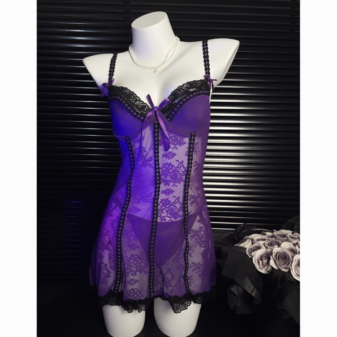 Plus Size New Sexy Lingerie Sexy Transparent Sheer Fashion Deep V Backless Vintage Lace Camisole Sleep Dress