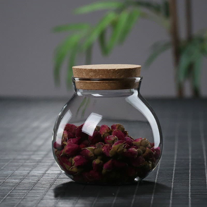 Customized cork-sealed moisture-proof transparent storage jars, high borosilicate glass tea canisters for household use.