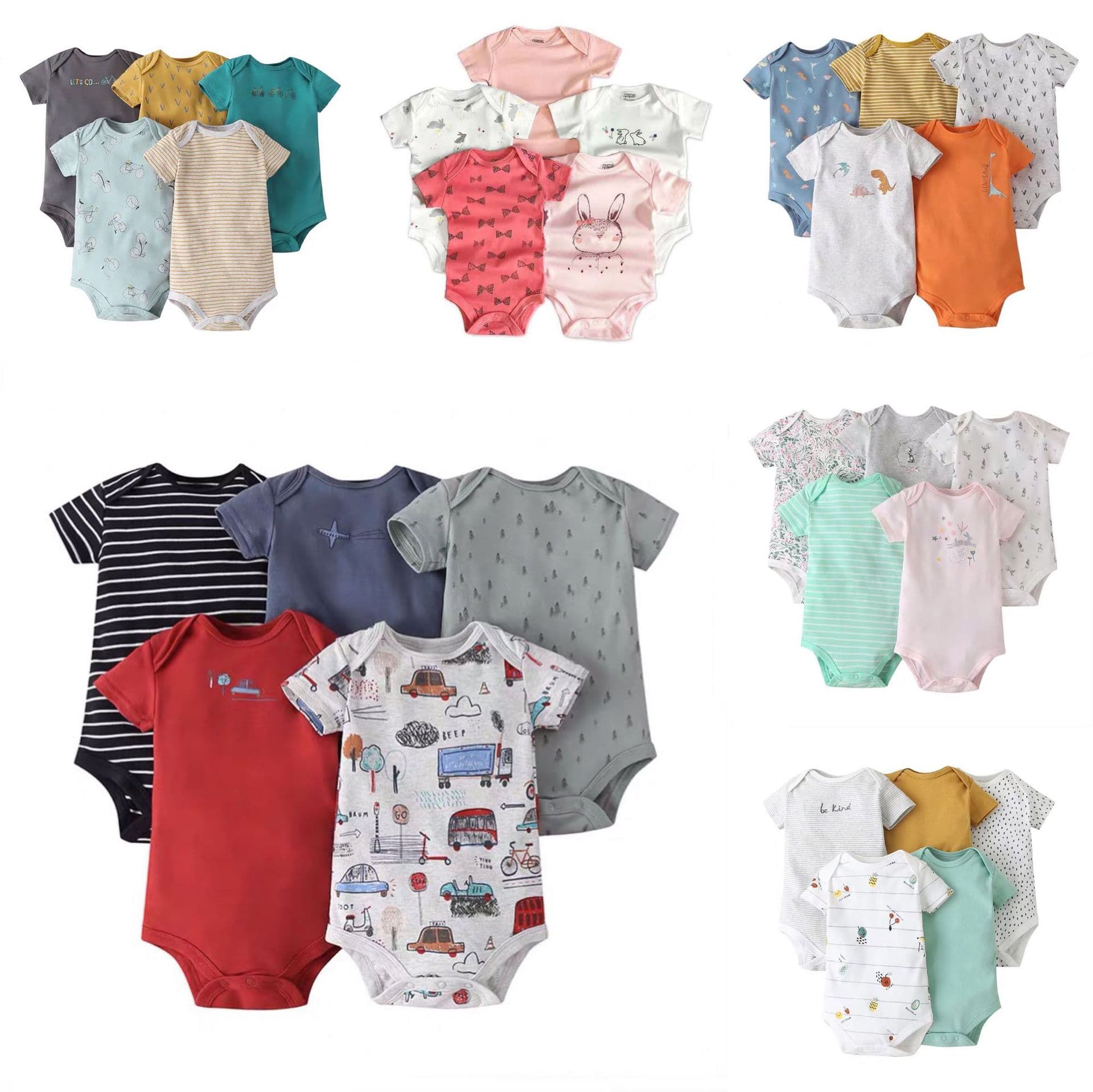 Baby Summer Short Sleeve Triangle Bodysuit Thin Style Diaper Cover Sleepsuit Boys Girls Sleepwear 5-Pack