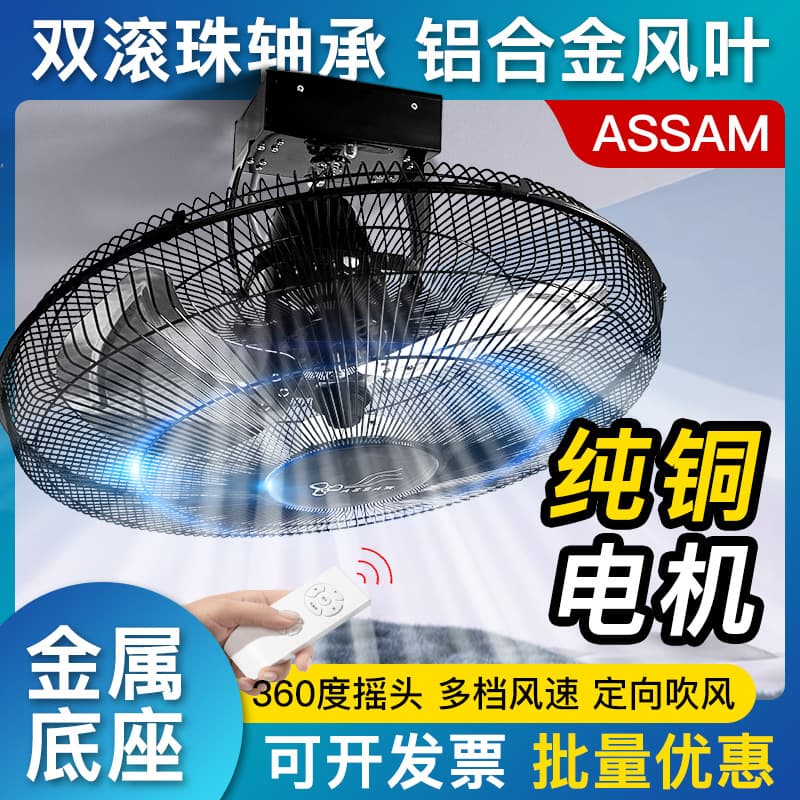 ASSAM High Wind Remote Control Ceiling Fan for Living Room, 360-Degree Rotating Oscillating Commercial Engineering Ceiling Fan