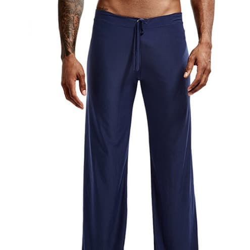 Men's Home Pajama Pants Solid Color High-Quality Fabric Fashionable Versatile Ice Silk Plus Size Long Pants Simple Casual Yoga Pants