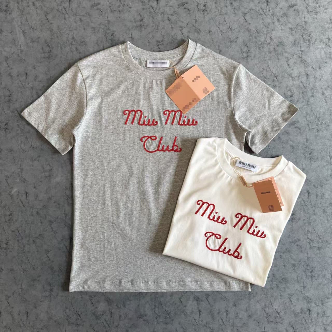 Nanyou 26SS Summer MIU Letter Embroidery Casual Versatile Round Neck Short Sleeve T-Shirt Pure Cotton T-Shirt Women's Short Sleeve