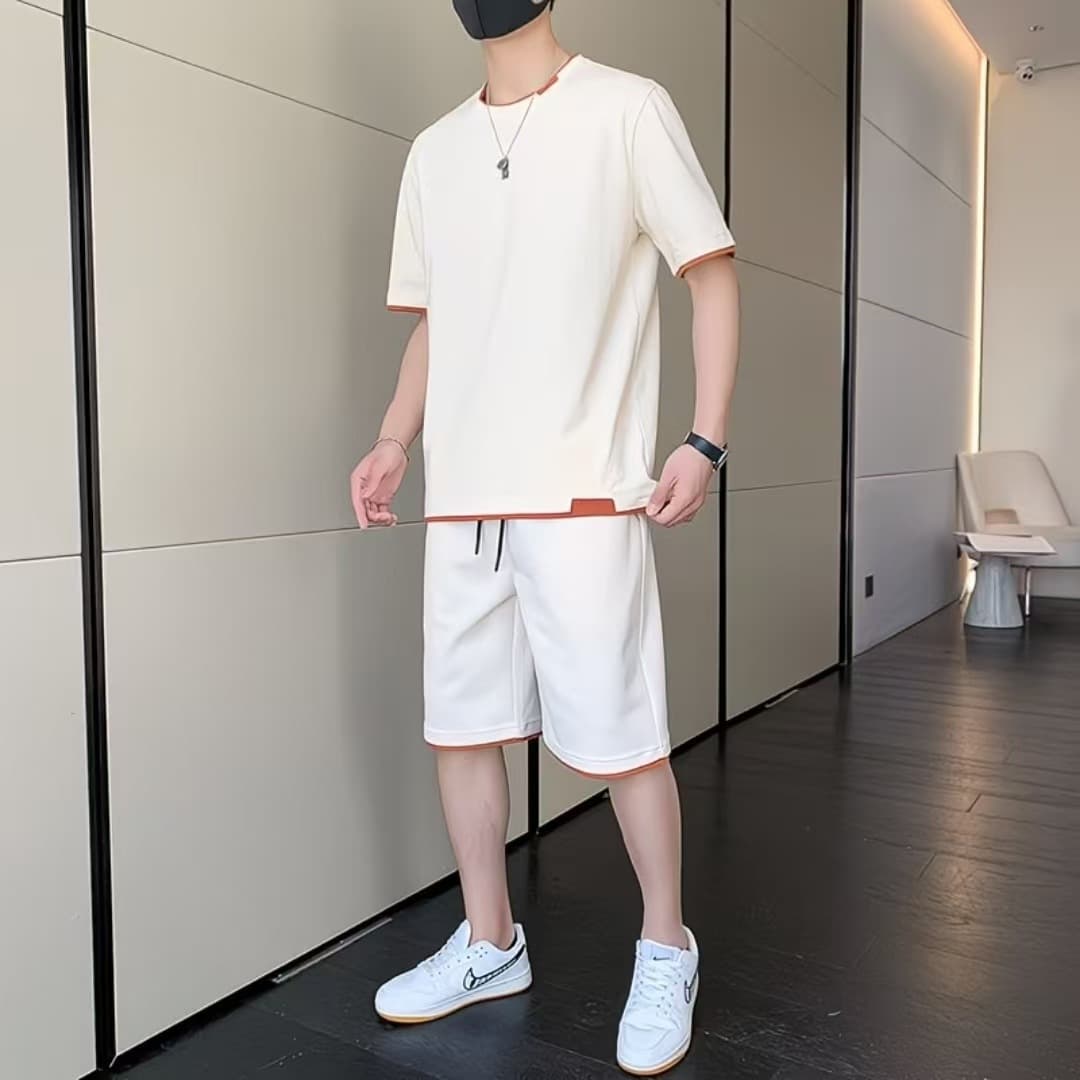Men's Sport Suit Summer Thin Breathable Trendy Loose Short Sleeve T-Shirt Running Fitness Workout Shorts