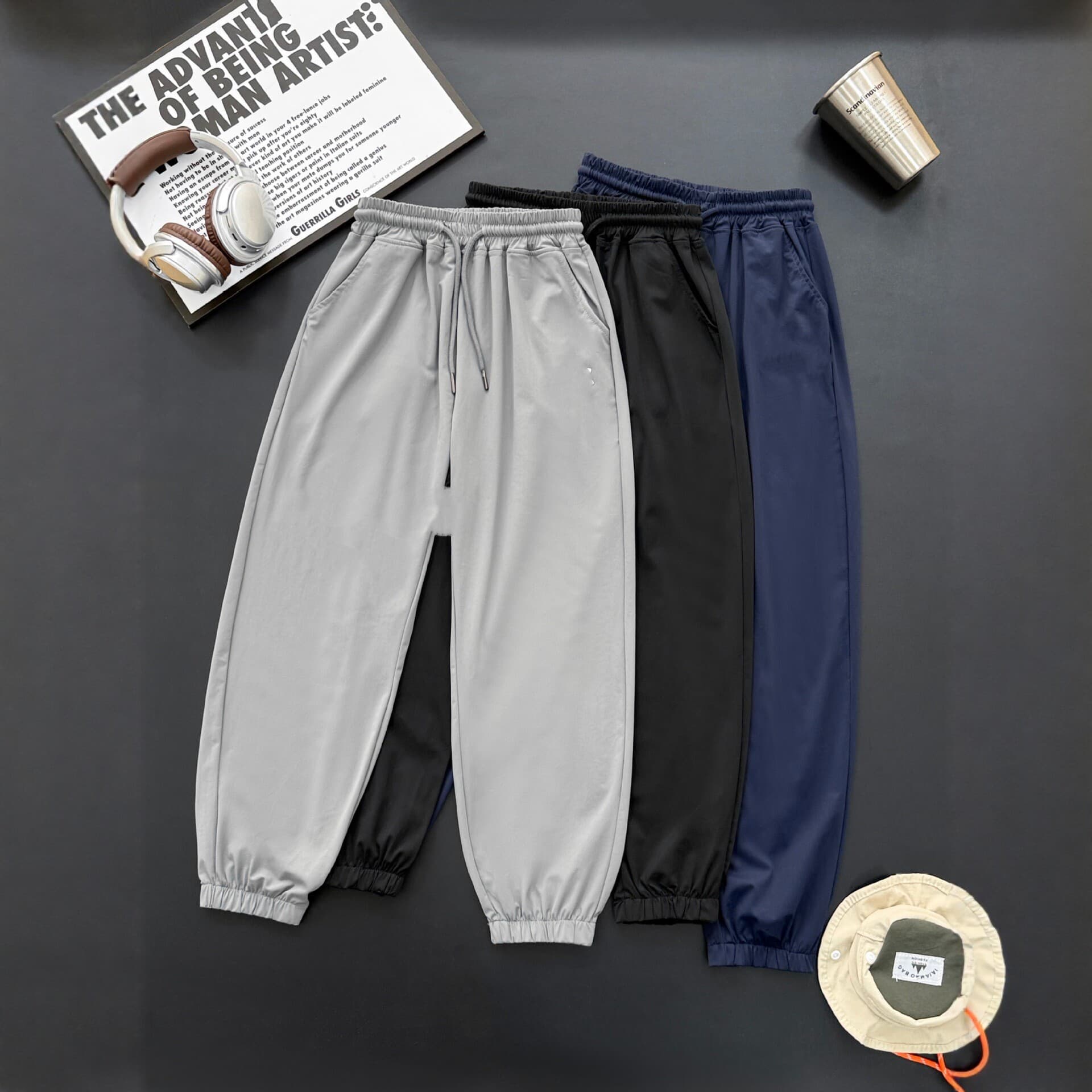 1086 Kids Summer Ice Silk Sports Pants Boys Girls Loose Elastic Cuff Casual Thin Quick-Dry Banana Pants