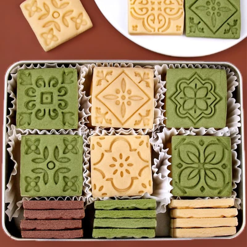 Biscuit Mold Cartoon Square Tile Pattern Cookie Printing Cutting Mold Fold Sugar Three-Dimensional Pressing Creative Baking Mold