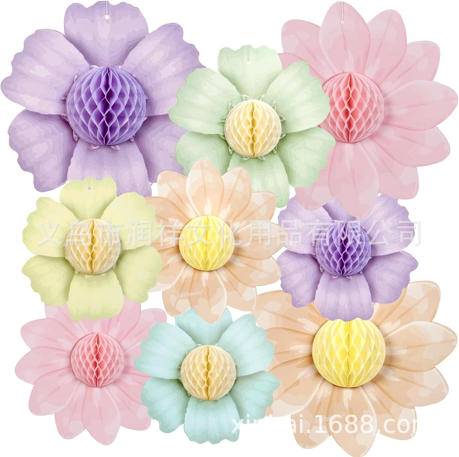 Spring Theme Flower Honeycomb Hanging Decor for Baby Birthday, Children's Kindergarten Activities, Window Display, and Holiday Decoration