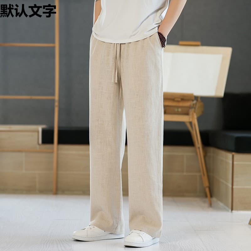 Linen pants men's summer thin loose straight pants drapey wide-leg pants cotton and linen pants casual trousers plus size men's pants
