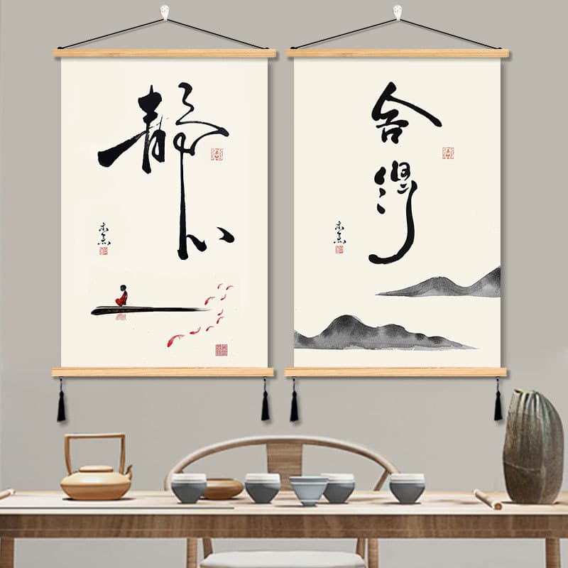Zen meditation, willing to hang paintings, Buddhist original intention decorative paintings, solid wood fabric wall background, tea room, living room, study room
