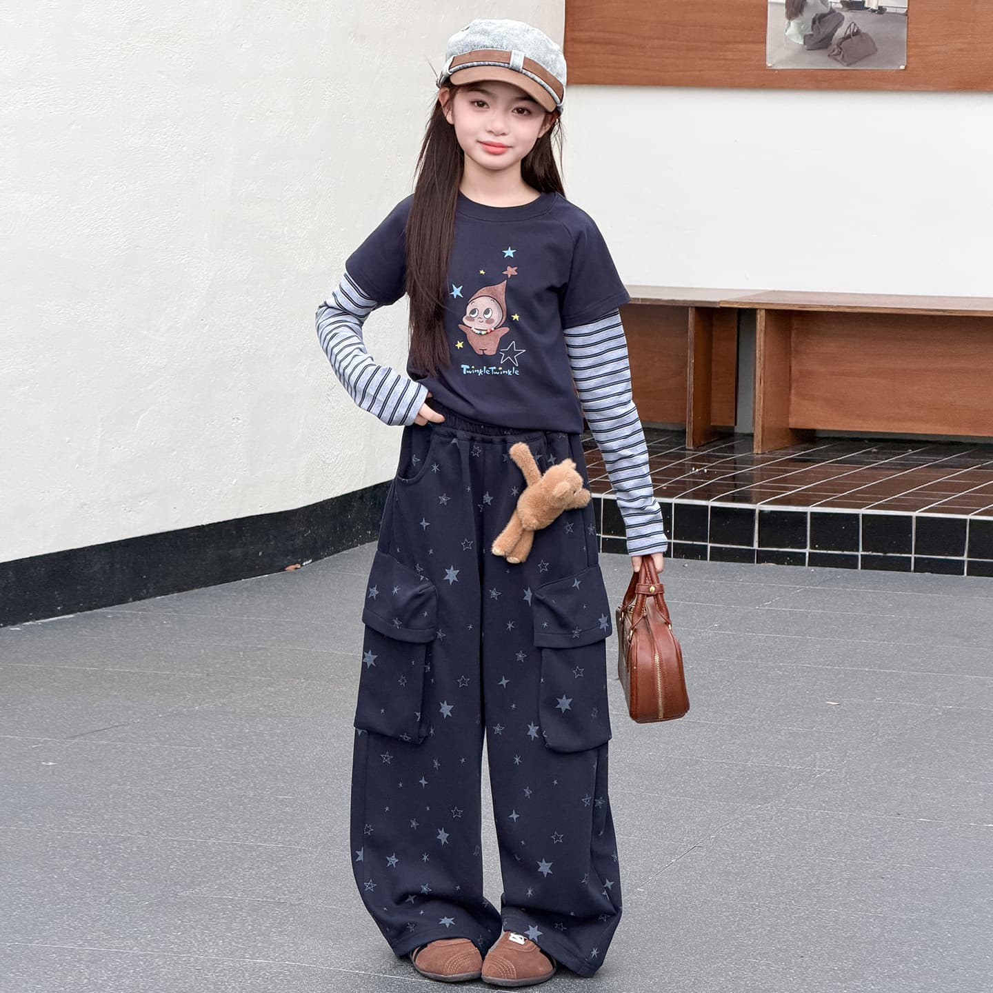 Girls Cartoon Animation Suit Autumn and Winter Clothes 2026 New Medium and Large Children Western Style American Wide Leg Pants Girls Clothes Trendy