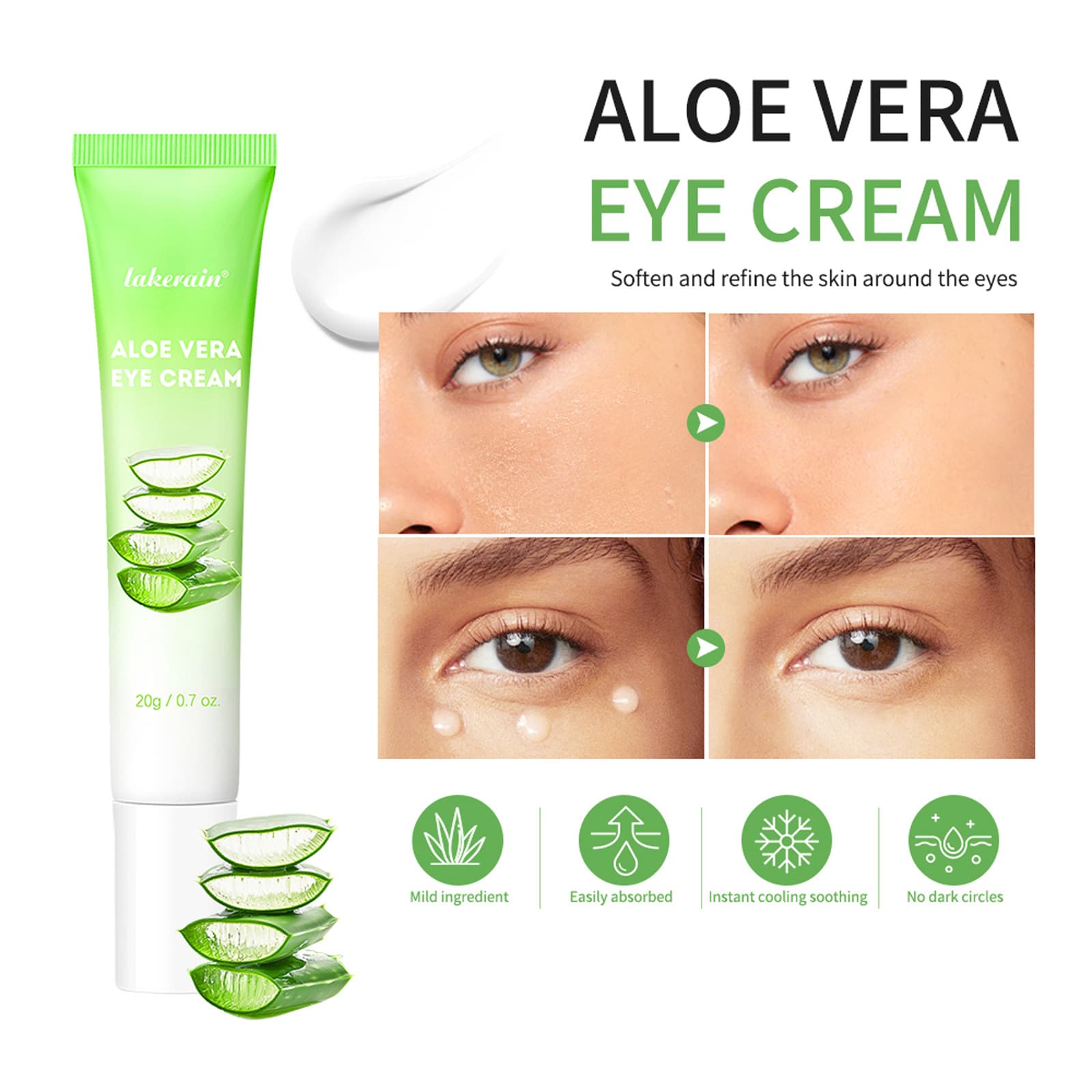 Cross-border lakerain Aloe Vera Eye Cream Moisturizing Anti-Dark Circle Eye Care Cream Aloe Hydrating Eye Cream