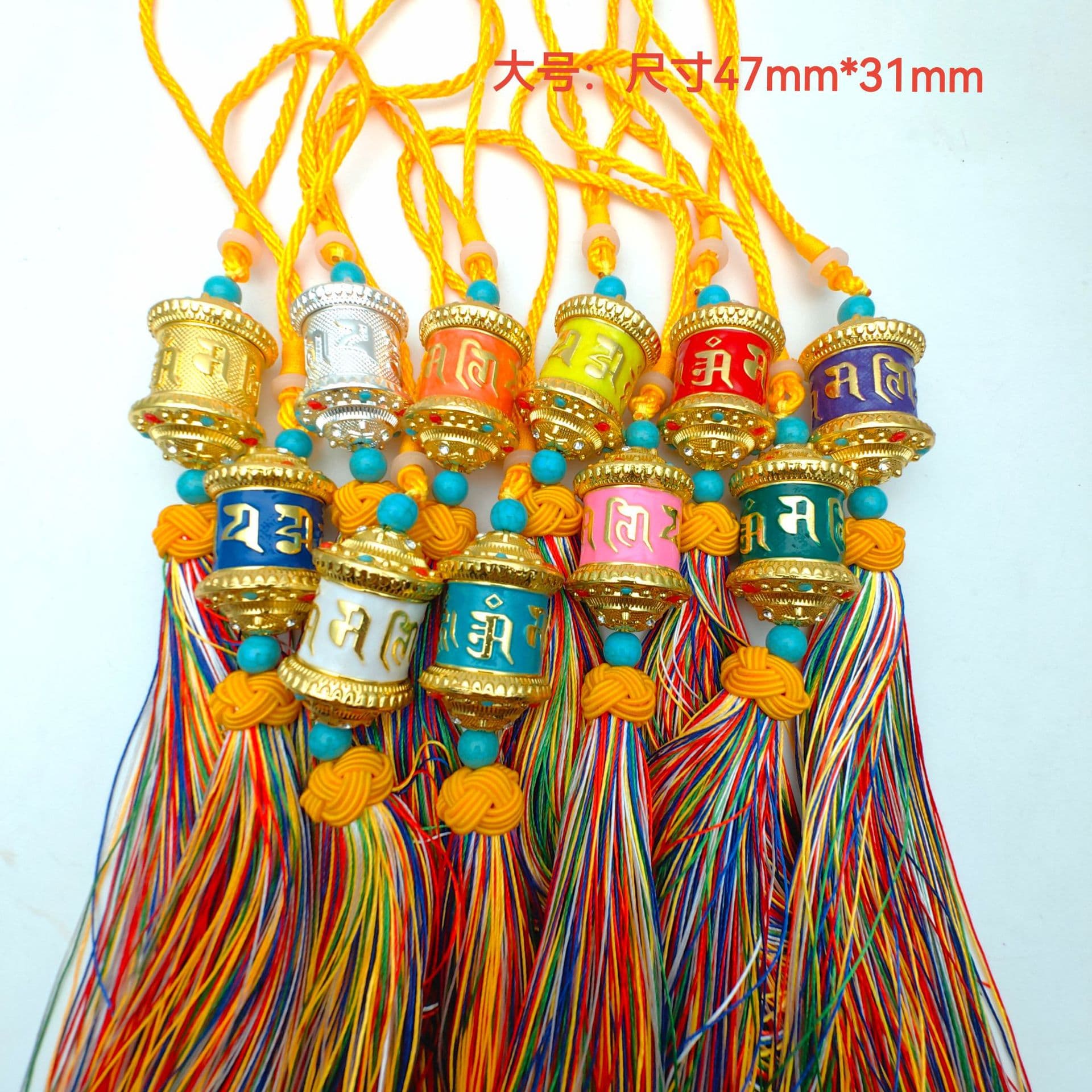 Six-Syllable Mantra Prayer Wheel Car Hanger, Creative Rearview Mirror Car Decor, Trendy Hanging Ornament