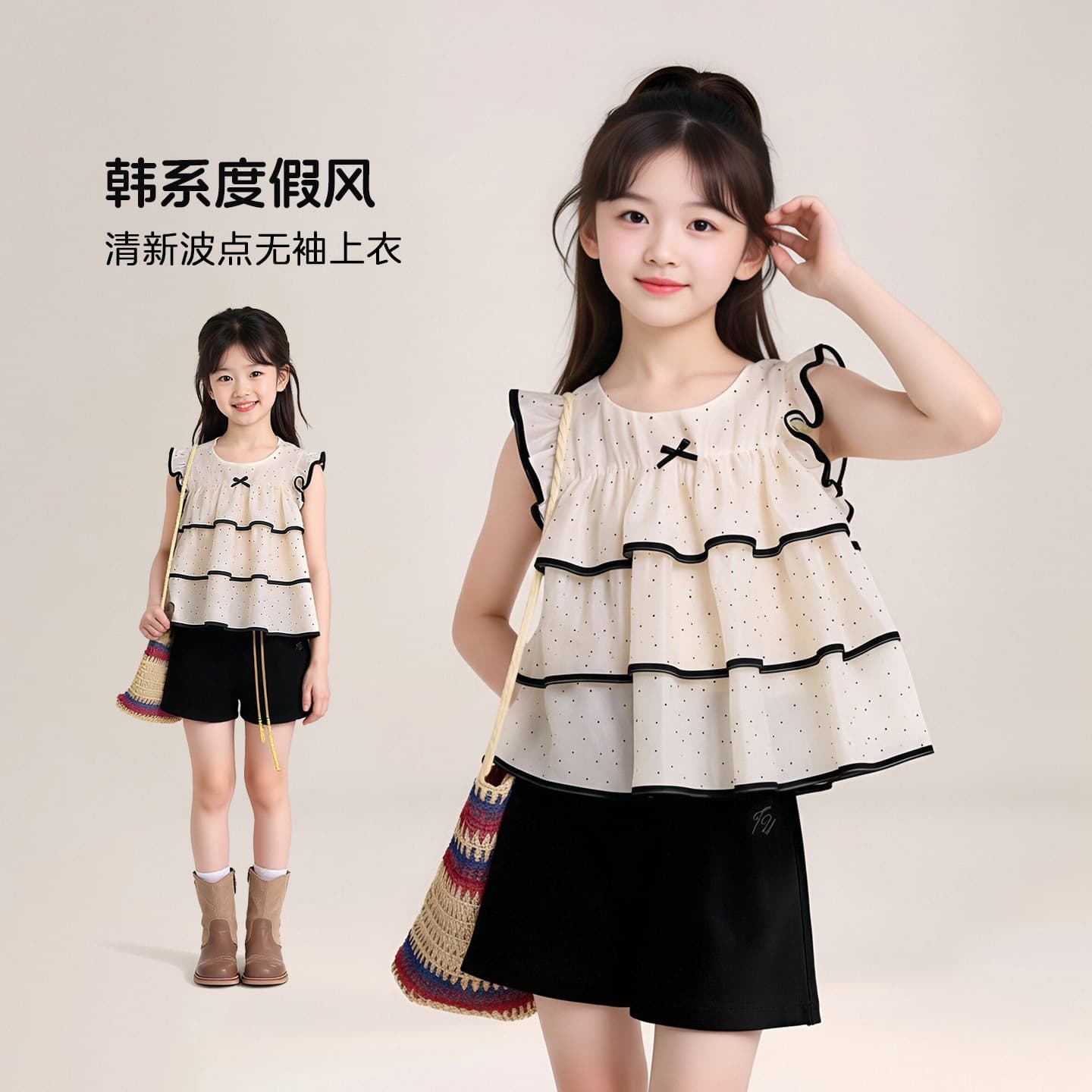 TUTU Little Elephant Children's Clothing Girls Short-Sleeved Top Summer 2026 New Children's Sleeveless Small Shirt Doll Shirt Summer Clothes