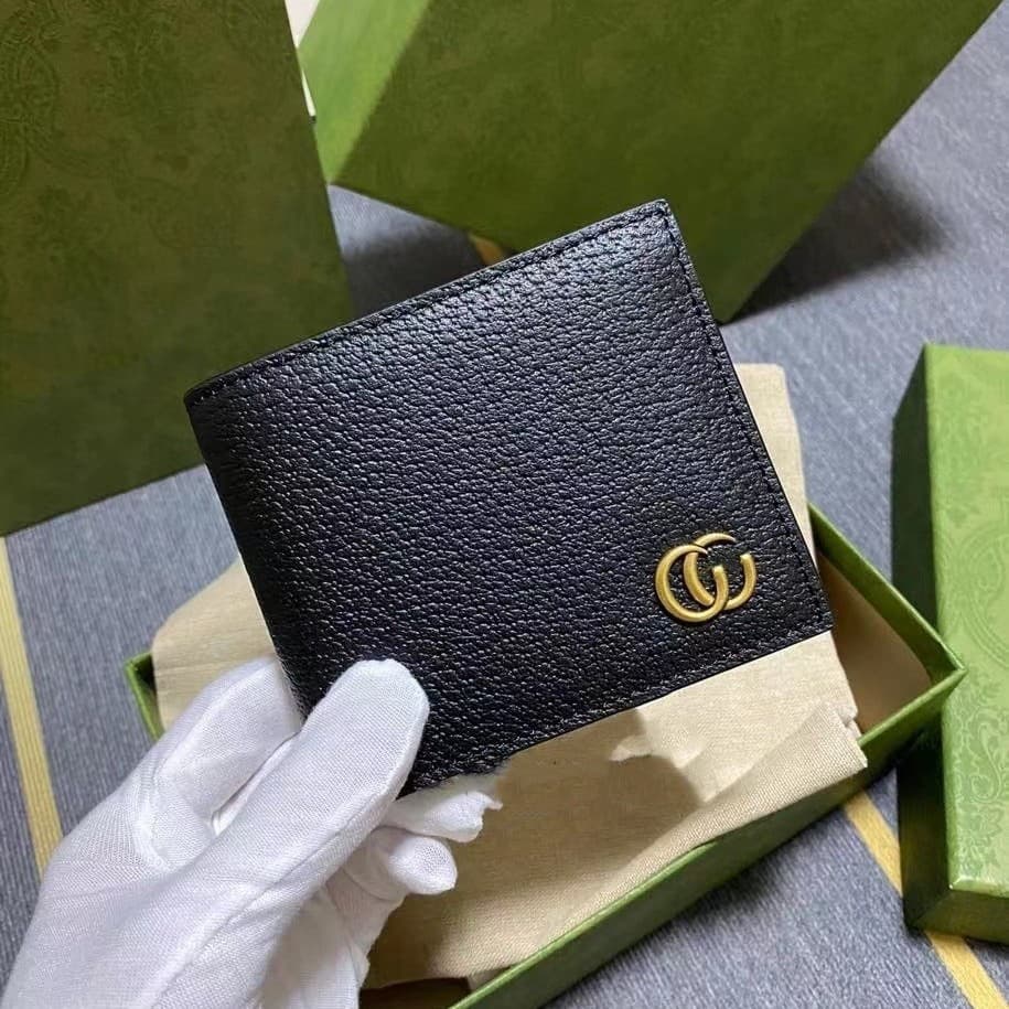 In Stock Wholesale Gucci Wallet Black Guangzhou Factory Direct Supply High Quality Top Layer Cowhide Double G Wallet