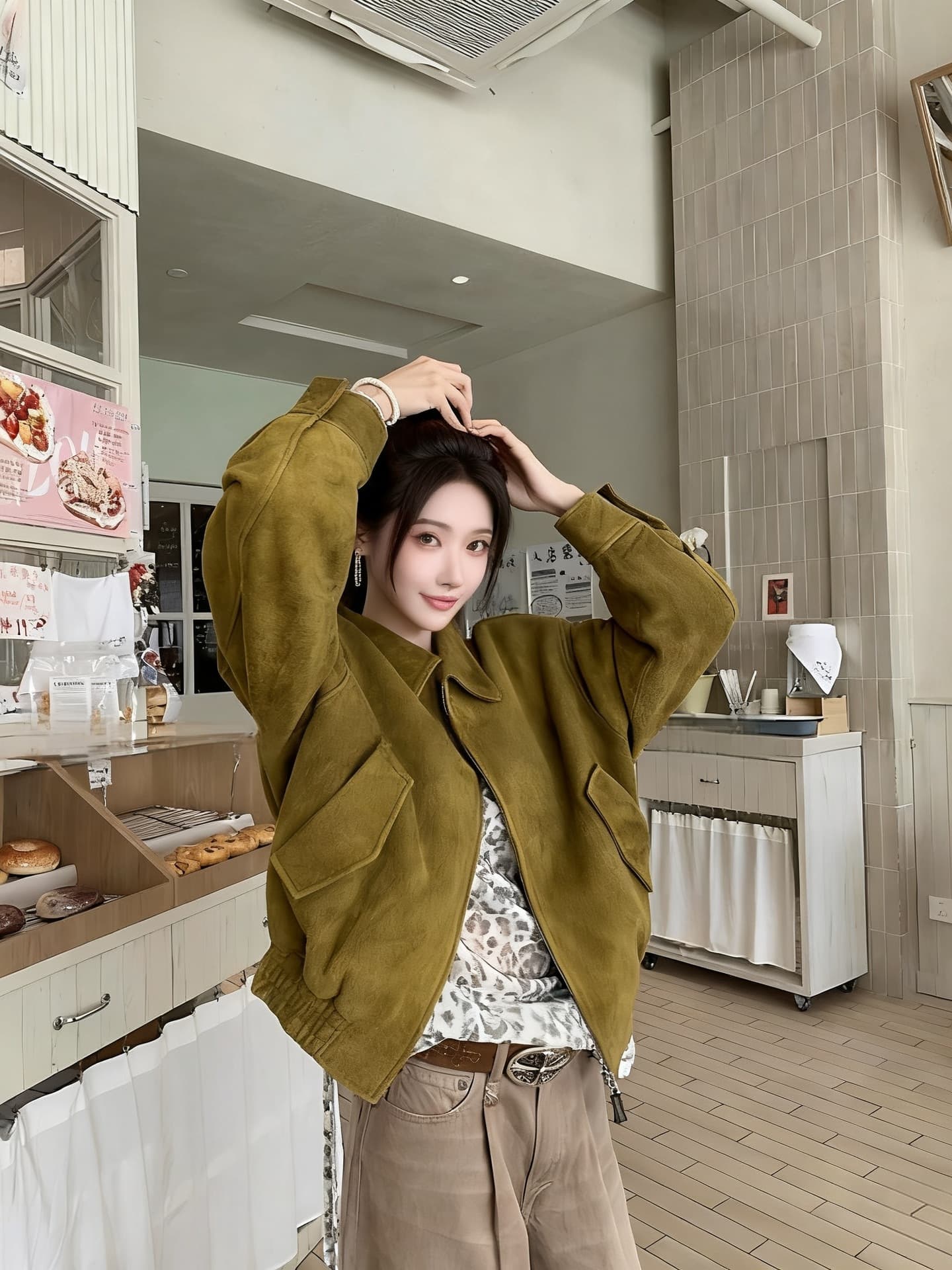 New autumn and winter casual zipper suede lapel jacket for women, beautiful thickened early autumn beautiful coat