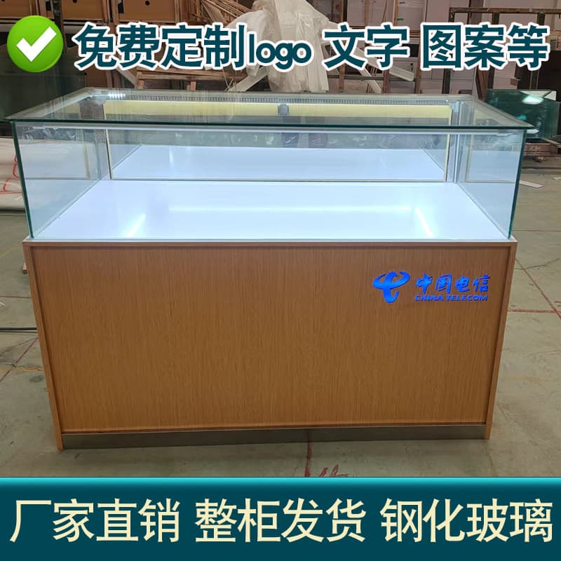 Wood Grain Mobile Phone Counter Display Cabinet Digital Phone Glass Showcase Electrical Appliance Display Glass Commercial