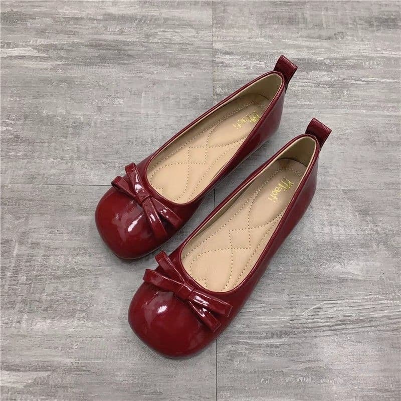 French bow with skirt solid color outer wear beanie shoes 2025 summer new style retro shallow mouth flat shoes for women