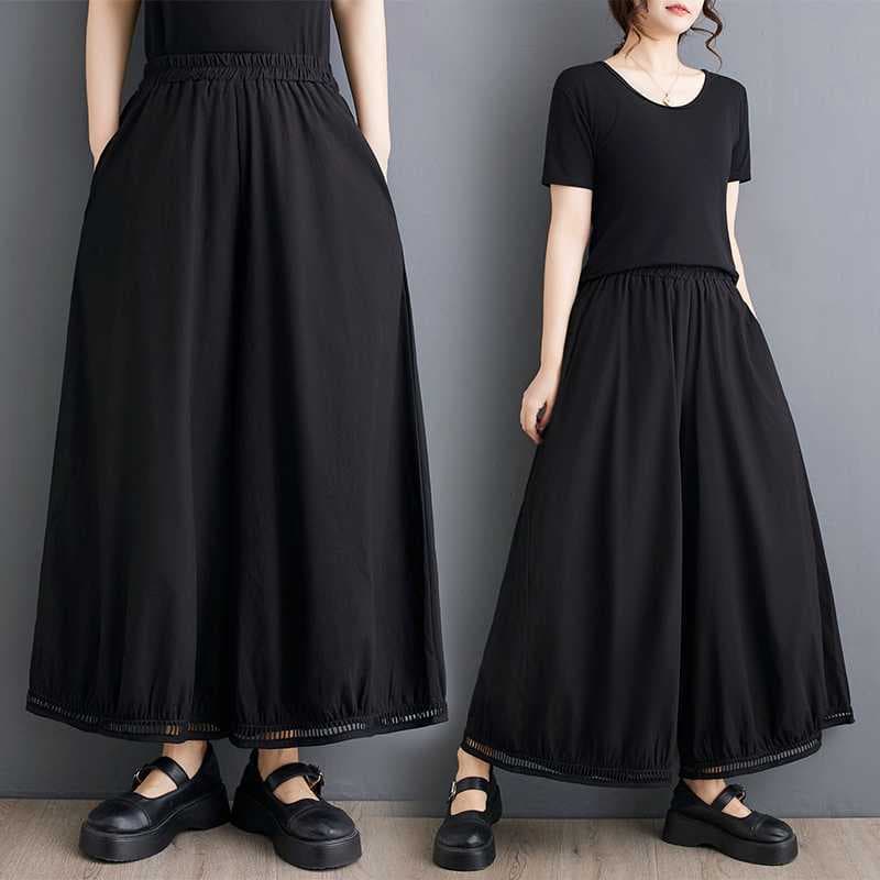 Real shot of new drapey loose slim casual pants high waist black wide leg pants for women spring and summer plus size women's clothing