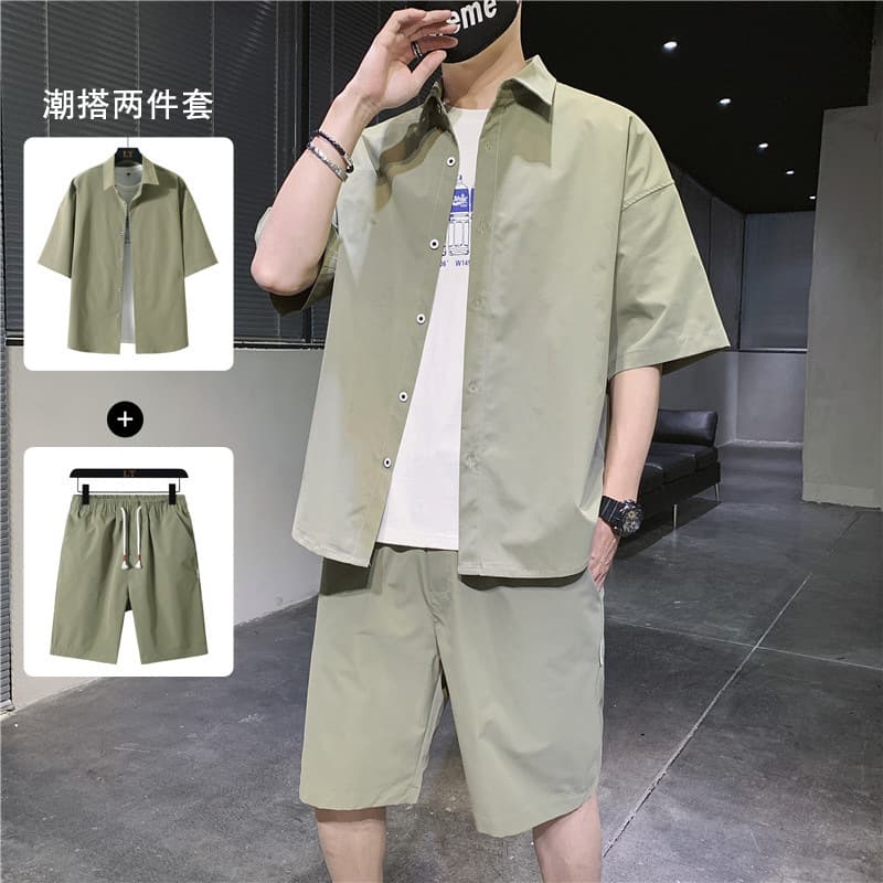 Trendy Brand Men's Summer New Arrival Short Sleeve T-shirt Shorts 2-piece Casual Suit For Students Youth Boys