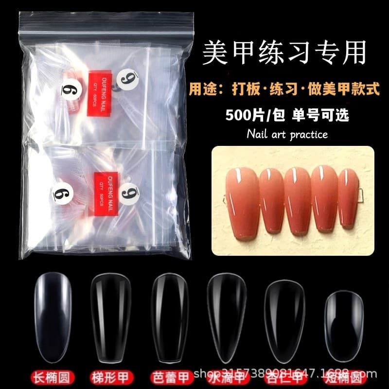 Nail Art Practice Board Special Transparent Short Square Round 500 Pieces Bagged Nail Tips for Salon and Home Use