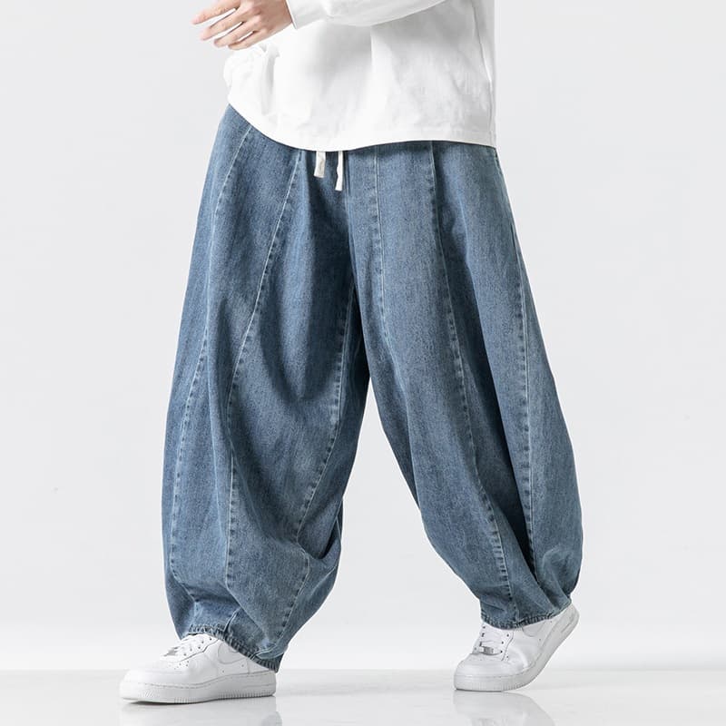 2025 New Large Size Japanese Style Loose Harem Straight-Leg Pants Wide Leg Casual Pants American Jeans Foreign Trade Cross-Border
