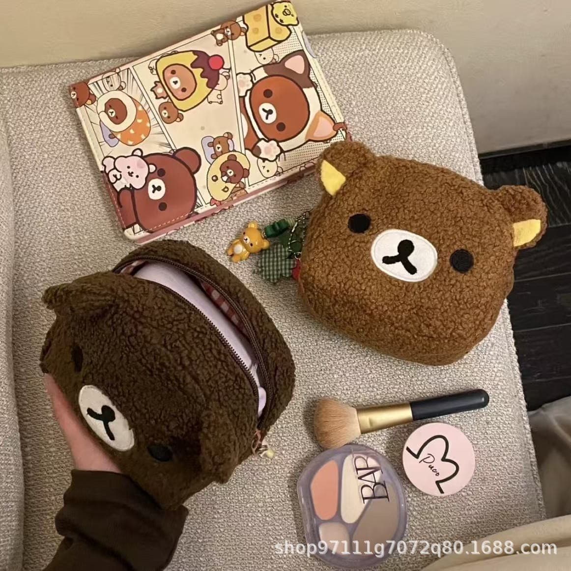 Japanese cute Rilakkuma Polaroid camera bag storage bag large capacity square bag women's portable cosmetic bag for going out