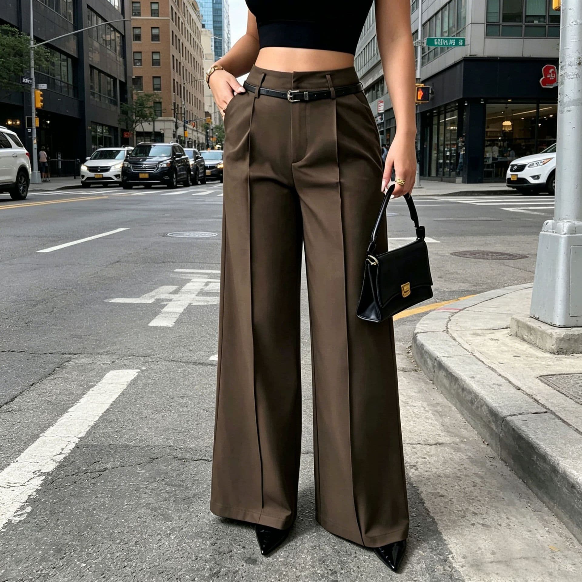 2026 Spring Summer New Women's High-Waist Belted Flowy Wide-Leg Trousers for Commute & Office