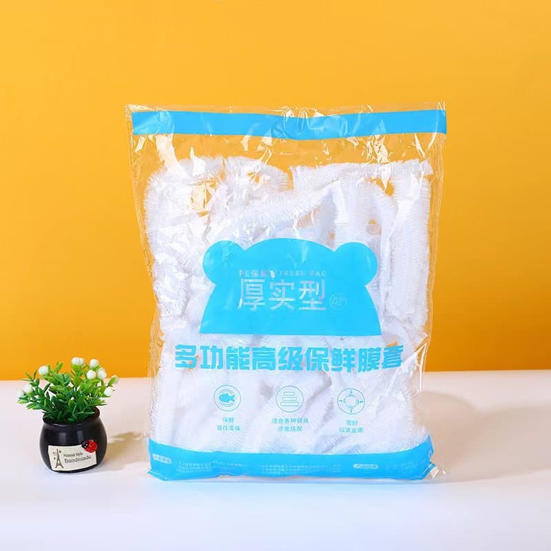 Disposable Fresh-Keeping Film Sleeves Thickened Version, Kitchen Odor-Proof Sealing Lids, Food-Grade PE Dust-Proof Bowl Covers, Elastic Market Stall